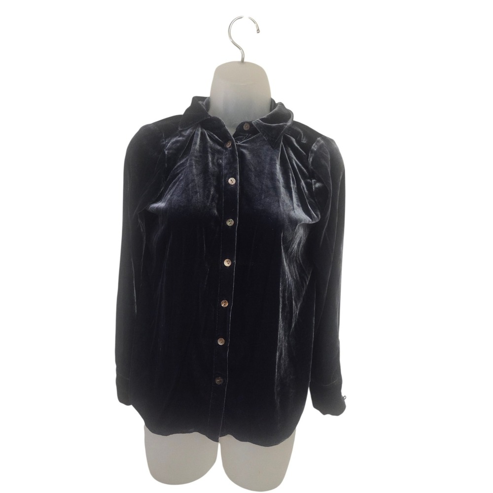 Faherty Women Navy Blue Velvet Button Down Shirt Long Sleeve XS